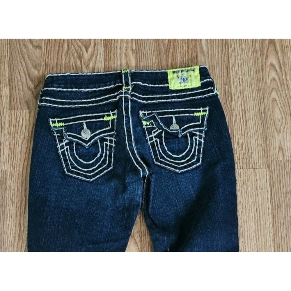 True Religion Disco Billy Super T Jeans Sz 26 Contrast Stitch Flap Pocket Flare